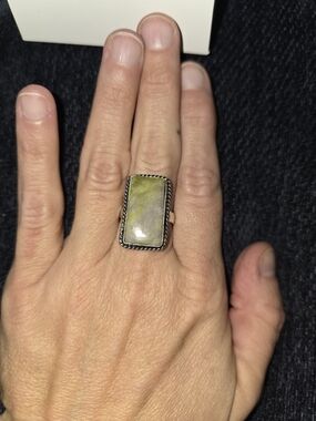Sterling Silver Coated Rectangular Serpentine Statement Ring-Size 9